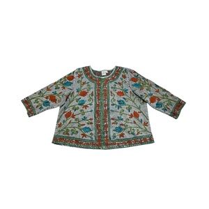 Parsley & Sage Women’s 1X Gray Floral Embroidered Jacket Boho Artsy Knit Cardi